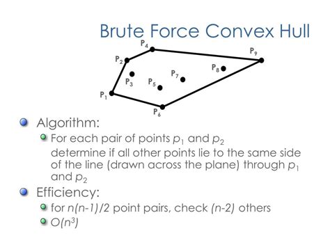 Let x be the rightmost point of the Sleft convex hull and y the leftmost point of the Sright convex hull. . Convex hull brute force algorithm